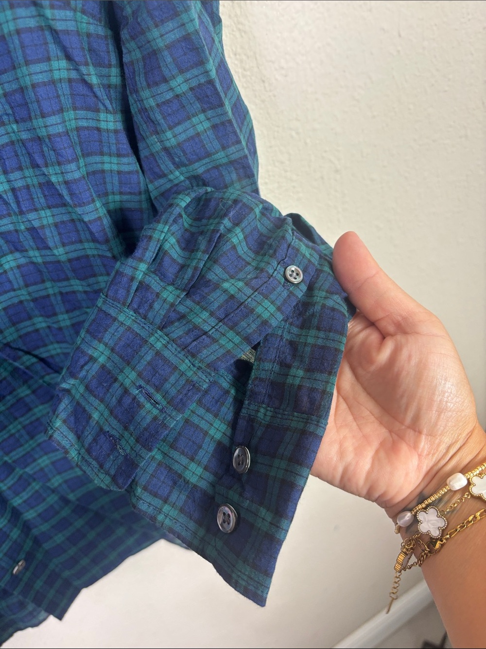 J. Crew Boy Shirt Button Down Long Sleeve Navy Blue Green Plaid Sz 10 - Picture 7 of 11